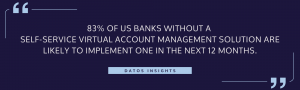 83% of US banks without a self-service virtual account management solution are likely to implement one in the next 12 months. 